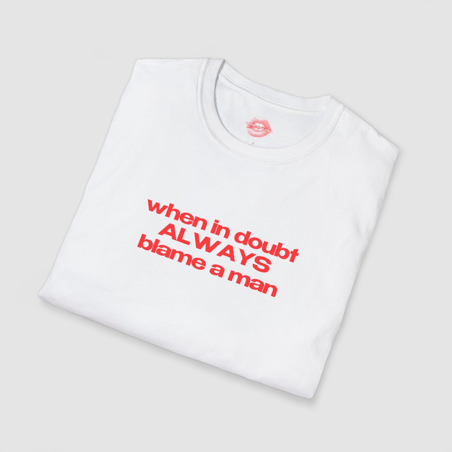 "When In Doubt Always Blame A Man" | Text Only | T-Shirt