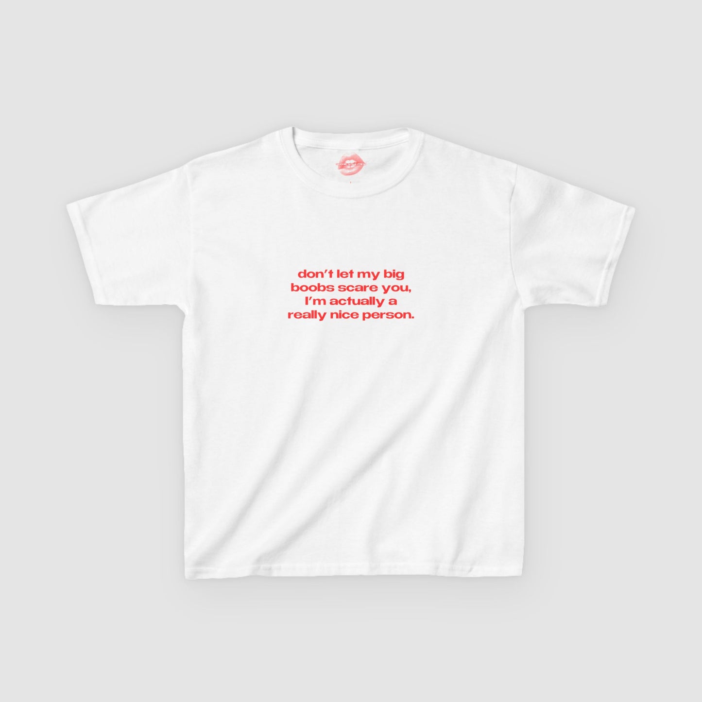"Don't Let My Big Boobs Scare You, I'm Actually A Really Nice Person." | Text Only | Baby Tee