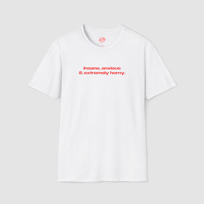 "Insane, Anxious & Extremely Horny." | Text Only | T-Shirt