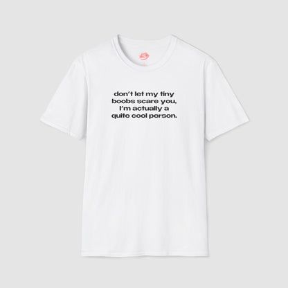 "Don't Let My Tiny Boobs Scare You, I'm Actually A Quite Cool Person." | Text Only | T-Shirt