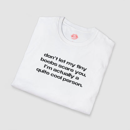 "Don't Let My Tiny Boobs Scare You, I'm Actually A Quite Cool Person." | Text Only | T-Shirt