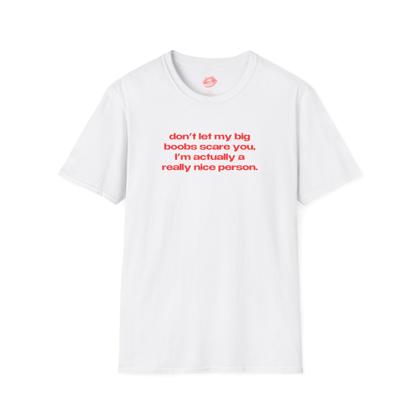 "Don't Let My Big Boobs Scare You, I'm Actually A Really Nice Person." | Text Only | T-Shirt