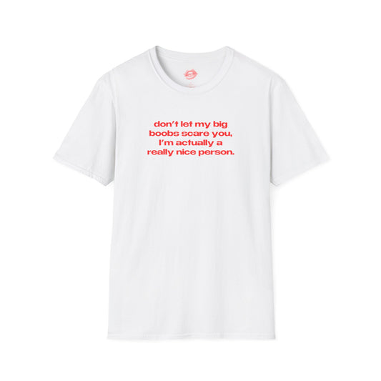 "Don't Let My Big Boobs Scare You, I'm Actually A Really Nice Person." | Text Only | T-Shirt