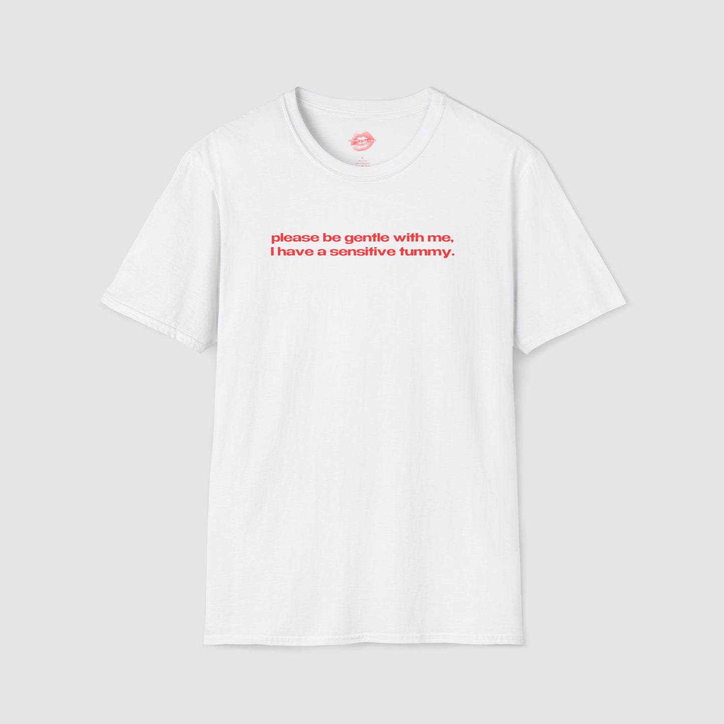"Please Be Gentle With Me, I Have A Sensitive Tummy." | Text Only | T-Shirt