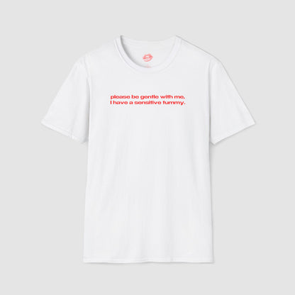 "Please Be Gentle With Me, I Have A Sensitive Tummy." | Text Only | T-Shirt