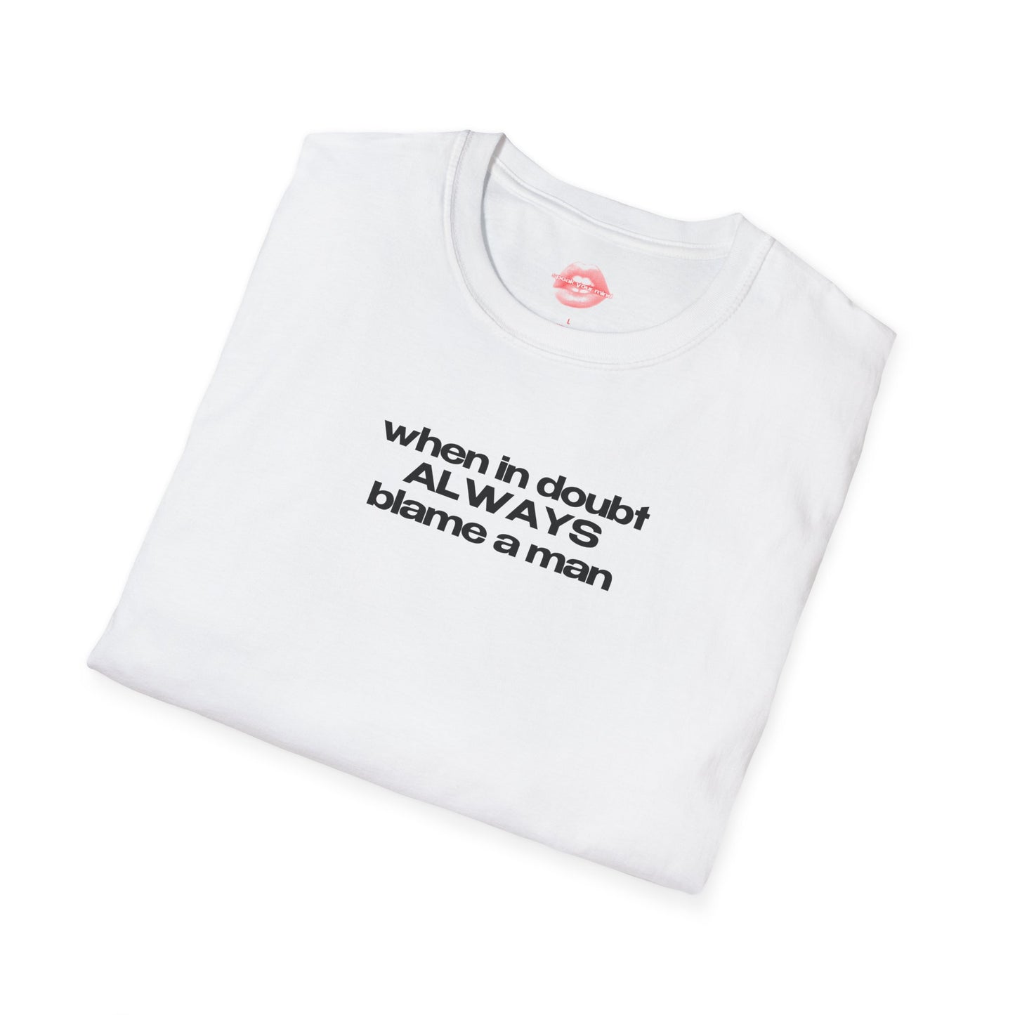 "When In Doubt, Always Blame A Man" | Text Only | T-Shirt