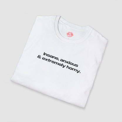 "Insane, Anxious & Extremely Horny." | Text Only | T-Shirt