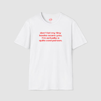 "Don't Let My Tiny Boobs Scare You, I'm Actually A Quite Cool Person." | Text Only | T-Shirt