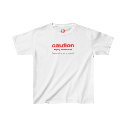 "Caution. Highly Flammable. (Especially Under Pressure.)" | Text Only | Baby Tee