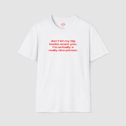 "Don't Let My Big Boobs Scare You, I'm Actually A Really Nice Person." | Text Only | T-Shirt